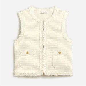 J. Crew Cream Fringed Knit Vest with Patch Pockets